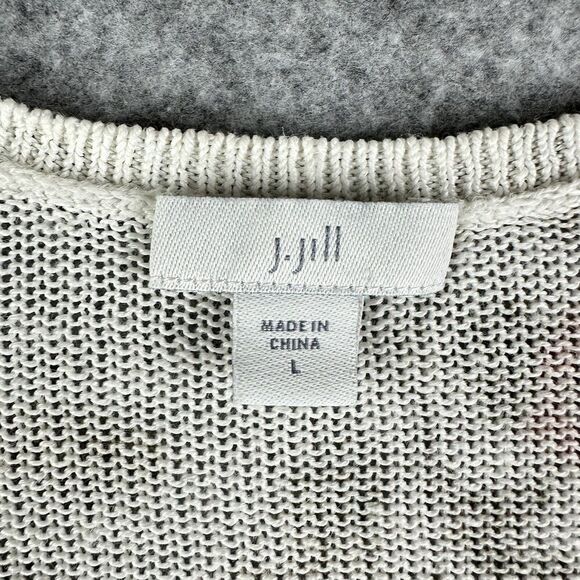 J Jill Top Womens Large Floral Knit Linen Blend Coastal Breezy Beach Cottage - Picture 10 of 13